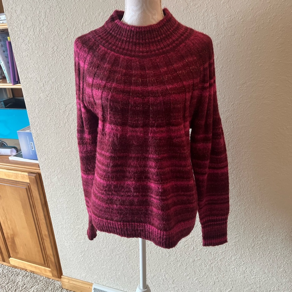 Knox Rose Maroon with Gold Thread Scoop Neck Sweater